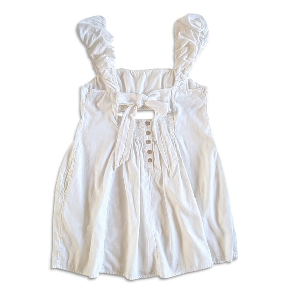 Free People Linen Bom‎ Bom Island Mini Sz L Puff Straps Cutout Bow Back Cottage - Picture 6 of 11